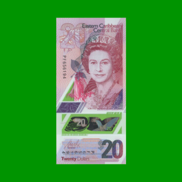 BILLETE DE CARIBE DEL ESTE 20 DOLARES, POLYMERO PICK NEW, ESTADO SIN CIRCULAR.-