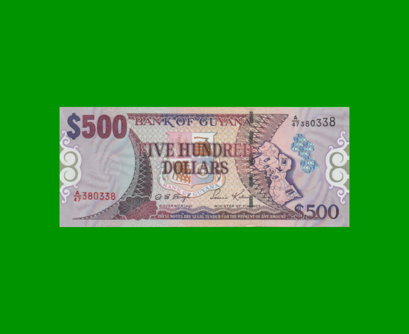 BILLETE DE GUYANA 500 DOLARES PICK 34b, ESTADO SIN CIRCULAR.-