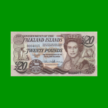 BILLETE DE ISLAS MALVINAS 20 LIBRAS, PICK 19, ESTADO SIN CIRCULAR.-