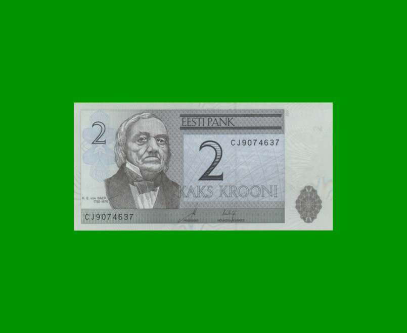 BILLETE DE ESTONIA 2 KROON, PICK 85b, AÑO 2007 ESTADO SIN CIRCULAR.-