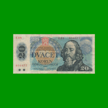 BILLETE DE CHECOSLOVAQUIA 20 KORUN, PICK 95, AÑO 1988 ESTADO BUENO+ .-