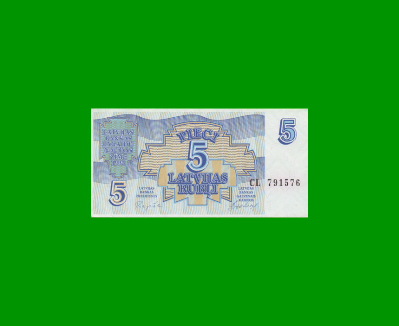 BILLETE DE LETONIA 5 RUBLOS, PICK 37, AÑO 1992 ESTADO SIN CIRCULAR.-