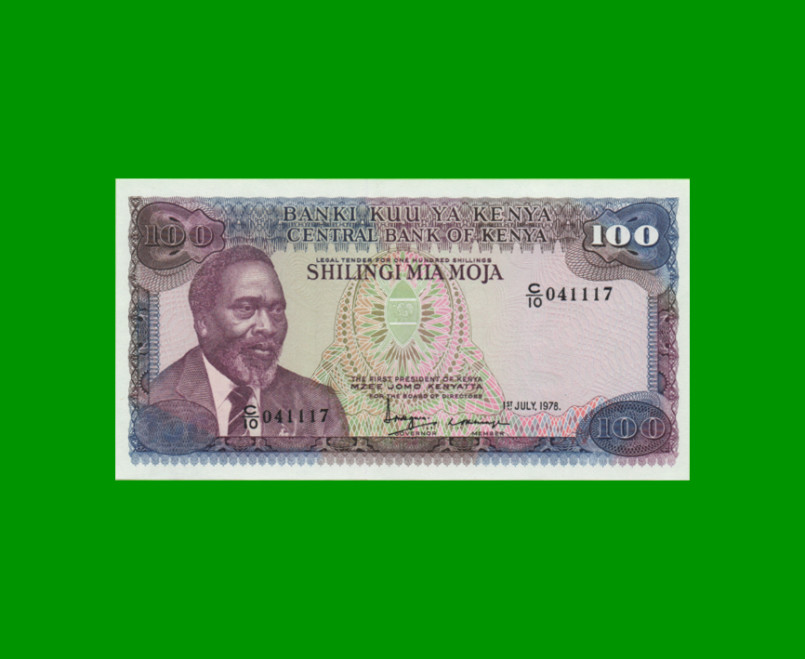 BILLETE DE KENYA 100 SHILINGI,  PICK 18, AÑO 1978 ESTADO SIN CIRCULAR.-