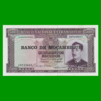 BILLETE DE MOZAMBIQUE 500 ESCUDOS RESELLADO, PICK 118a, ESTADO SIN CIRCULAR.-