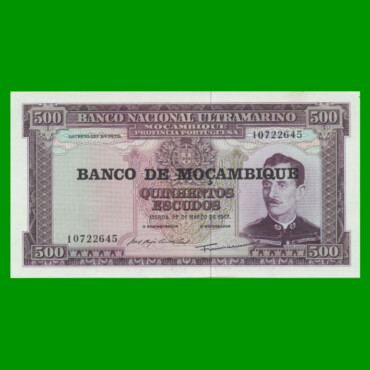 BILLETE DE MOZAMBIQUE 500 ESCUDOS RESELLADO, PICK 118a, ESTADO SIN CIRCULAR.-
