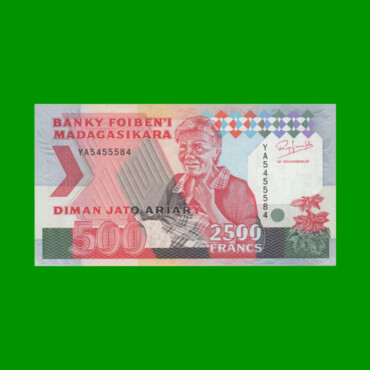 BILLETE DE MADAGASCAR 2.500 FRANCOS, PICK 72Aa, AÑO 1993 ESTADO SIN CIRCULAR.-