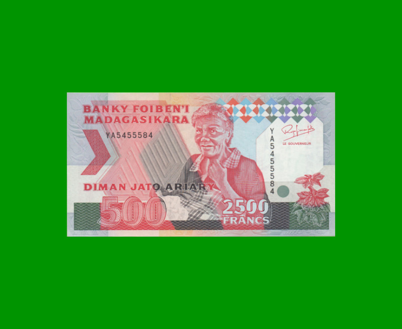 BILLETE DE MADAGASCAR 2.500 FRANCOS, PICK 72Aa, AÑO 1993 ESTADO SIN CIRCULAR.-