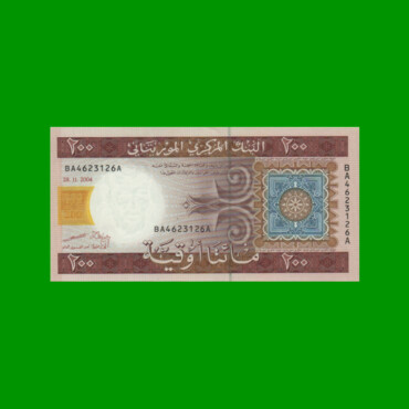 BILLETE DE MAURITANIA 200 OUGUIYA, PICK 11a, AÑO 2004, ESTADO SIN CIRCULAR.-