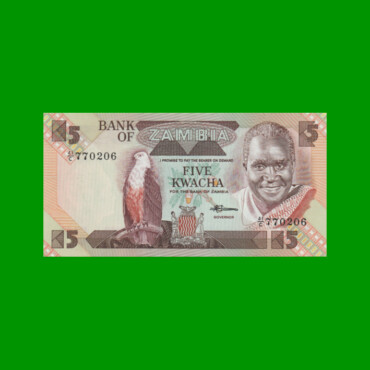 BILLETE DE ZAMBIA 5 KWACHA, PICK 25d, AÑO 1980/1988, ESTADO SIN CIRCULAR.-