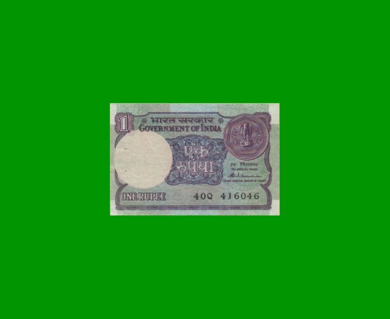 BILLETE DE INDIA 1 RUPIA, PICK 78b, ESTADO MUY BUENO+ .-