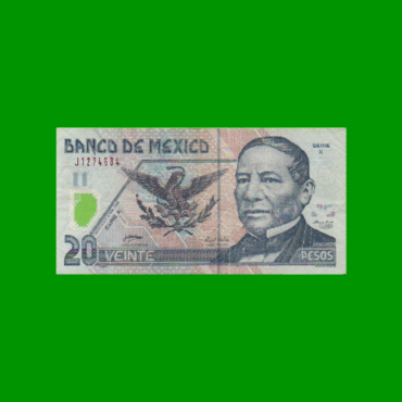BILLETE DE MEXICO $20,00, POLYMERO, PICK 116e, AÑO 2005, ESTADO MUY BUENO.-