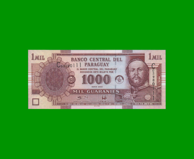 BILLETE DE PARAGUAY 1.000 GUARANIES, PICK 222a, AÑO 2004, ESTADO SIN CIRCULAR.-