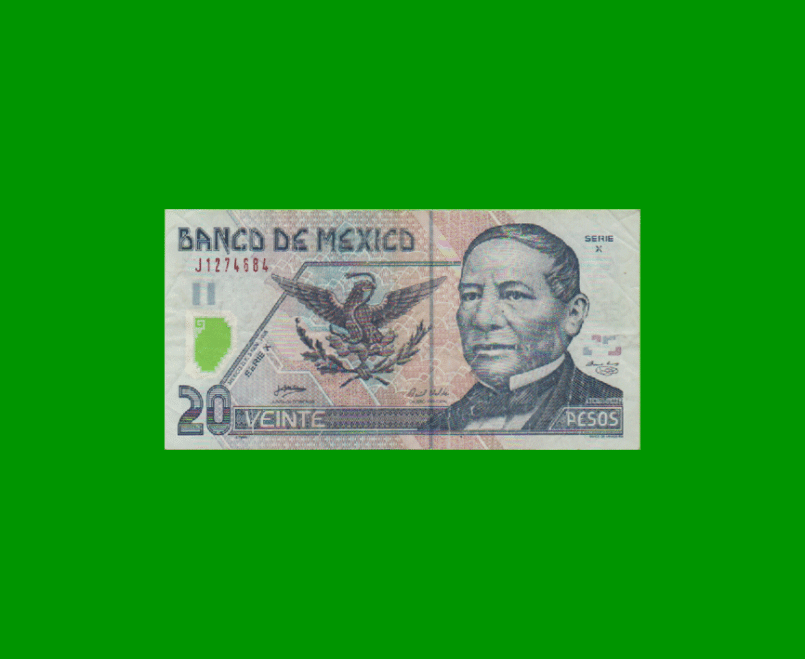 BILLETE DE MEXICO $20,00, POLYMERO, PICK 116e, AÑO 2005, ESTADO MUY BUENO.-