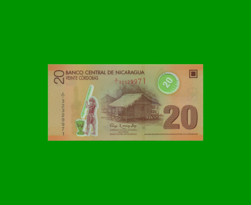 BILLETE DE NICARAGUA 20 CORDOBAS, POLYMERO, PICK 202b, ESTADO SIN CIRCULAR.-