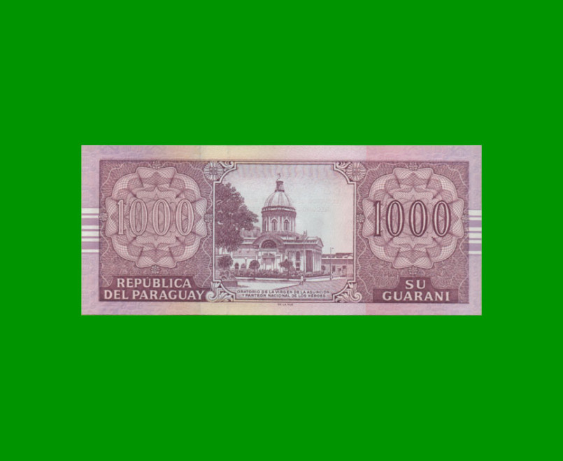 BILLETE DE PARAGUAY 1.000 GUARANIES, PICK 222b, AÑO 2005, ESTADO SIN CIRCULAR.- - Imagen 2