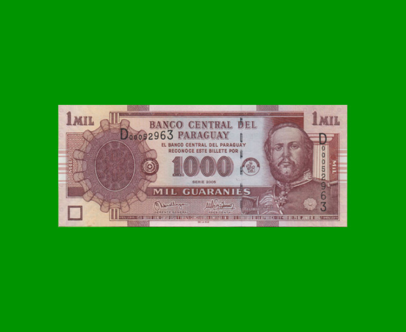 BILLETE DE PARAGUAY 1.000 GUARANIES, PICK 222b, AÑO 2005, ESTADO SIN CIRCULAR.-