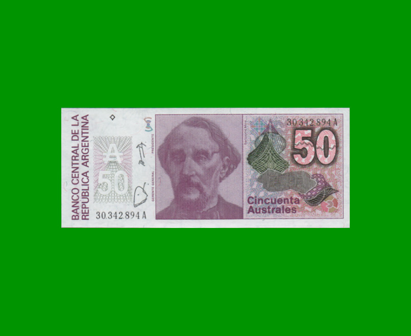 BILLETE DE AUSTRALES, 50 AUSTRALES, BOT 2830, AÑO 1987, ESTADO SIN CIRCULAR.-