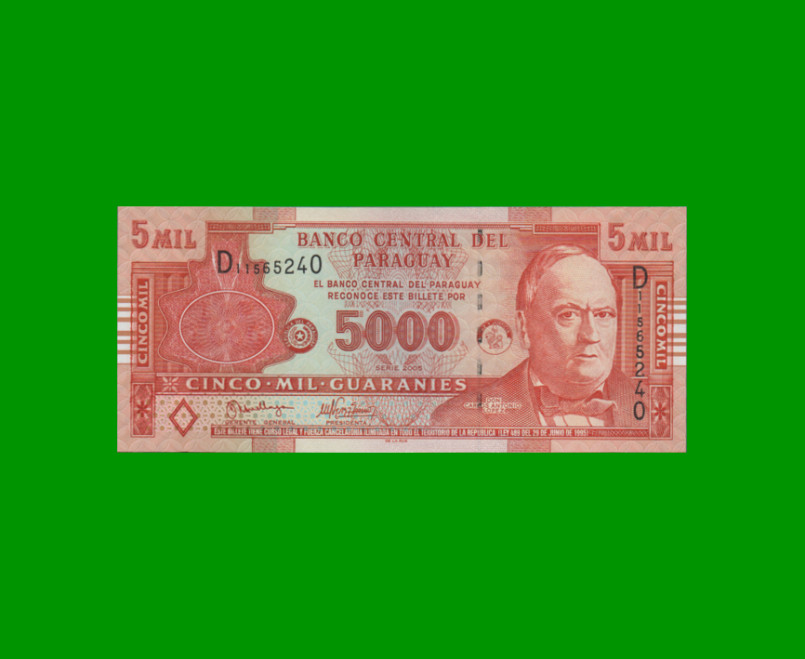 BILLETE DE PARAGUAY 5.000 GUARANIES, PICK 223a, AÑO 2005, ESTADO SIN CIRCULAR.-