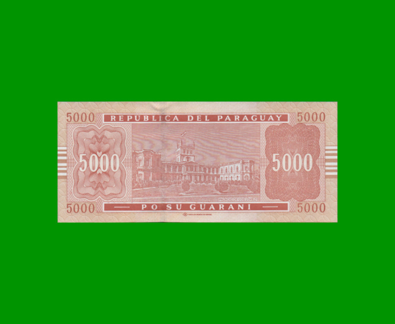 BILLETE DE PARAGUAY 5.000 GUARANIES, PICK 223c, AÑO 2010, ESTADO SIN CIRCULAR.- - Imagen 2