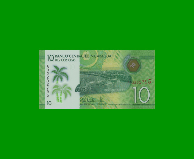 BILLETE DE NICARAGUA 10 CORDOBAS, POLYMERO, PICK 209, ESTADO SIN CIRCULAR.-