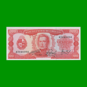 BILLETE DE URUGUAY $100,00, PICK 47, AÑO 1967, SERIE A, ESTADO EXCELENTE+.-