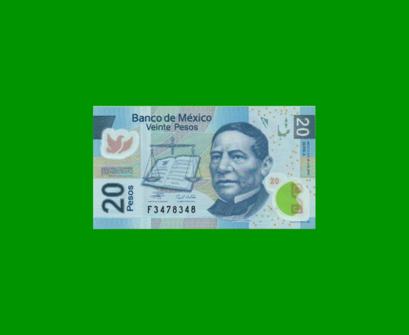 BILLETE DE MEXICO $20,00, POLYMERO, PICK 122b, AÑO 2006, ESTADO SIN CIRCULAR.-