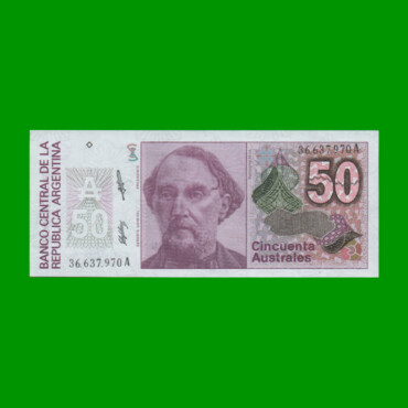 BILLETE DE AUSTRALES, 50 AUSTRALES, BOT 2831, AÑO 1988, ESTADO SIN CIRCULAR.-