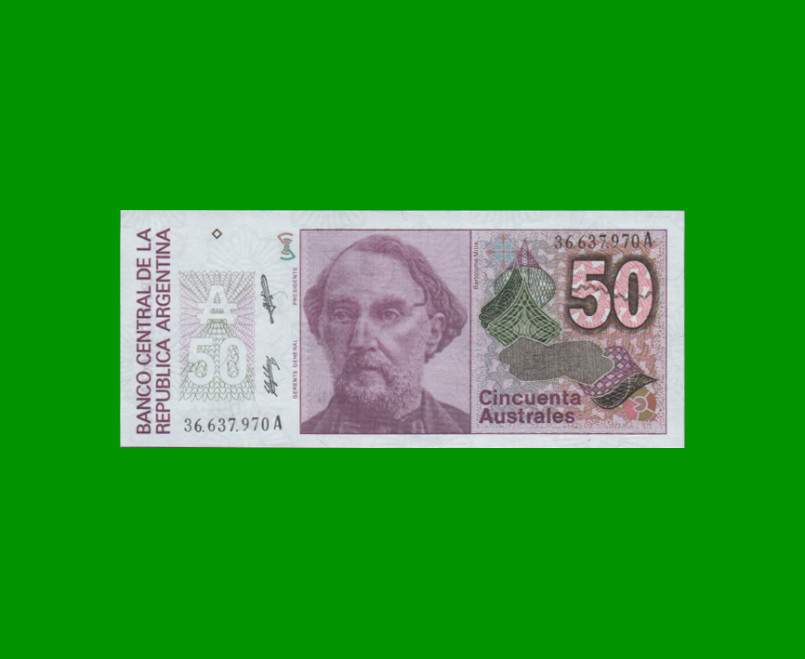 BILLETE DE AUSTRALES, 50 AUSTRALES, BOT 2831, AÑO 1988, ESTADO SIN CIRCULAR.-