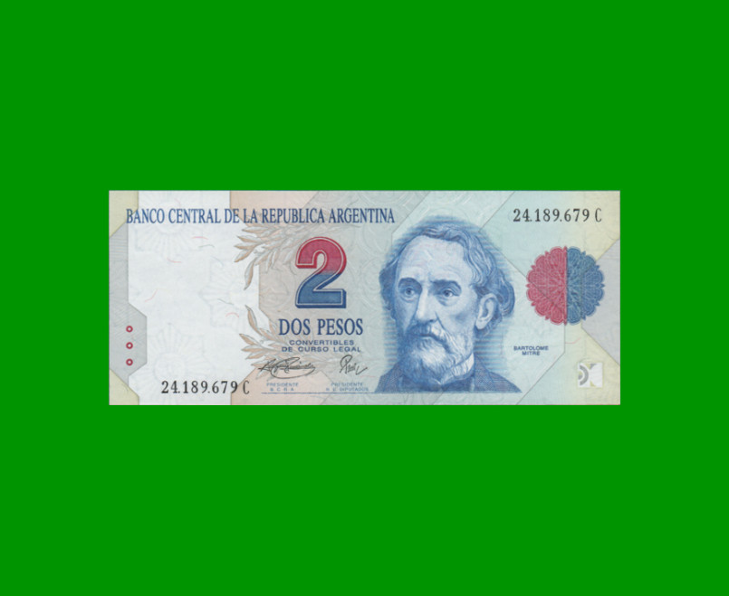 PESOS CONVERTIBLES 1er DISEÑO $2,00, BOT 3019, AÑO 1996, ESTADO SIN CIRCULAR.-