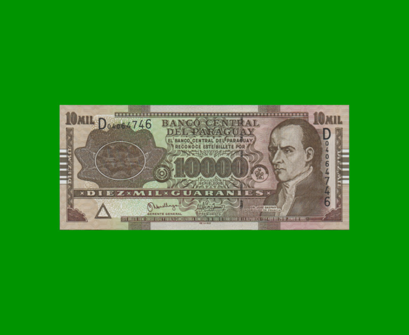 BILLETE DE PARAGUAY 10.000 GUARANIES, PICK 224b, AÑO 2005, ESTADO SIN CIRCULAR.-