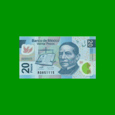 BILLETE DE MEXICO $20,00, POLYMERO, PICK NEW, AÑO 2008, ESTADO SIN CIRCULAR.-