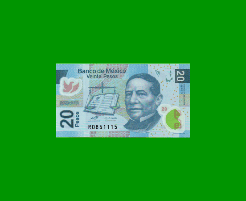 BILLETE DE MEXICO $20,00, POLYMERO, PICK NEW, AÑO 2008, ESTADO SIN CIRCULAR.-