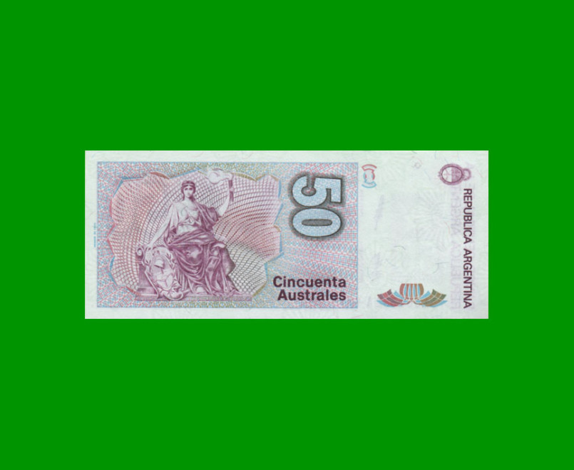 BILLETE DE AUSTRALES, 50 AUSTRALES, BOT 2832, AÑO 1989, ESTADO SIN CIRCULAR.- - Imagen 2