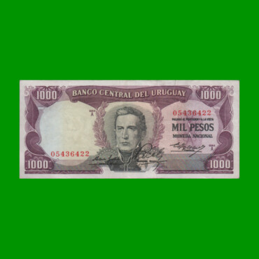 BILLETE DE URUGUAY $1.000,00, PICK 49, AÑO 1967, SERIE A, ESTADO MUY BUENO.-