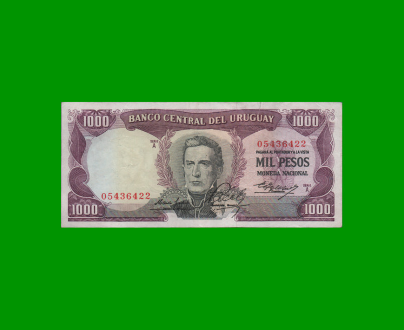 BILLETE DE URUGUAY $1.000,00, PICK 49, AÑO 1967, SERIE A, ESTADO MUY BUENO.-