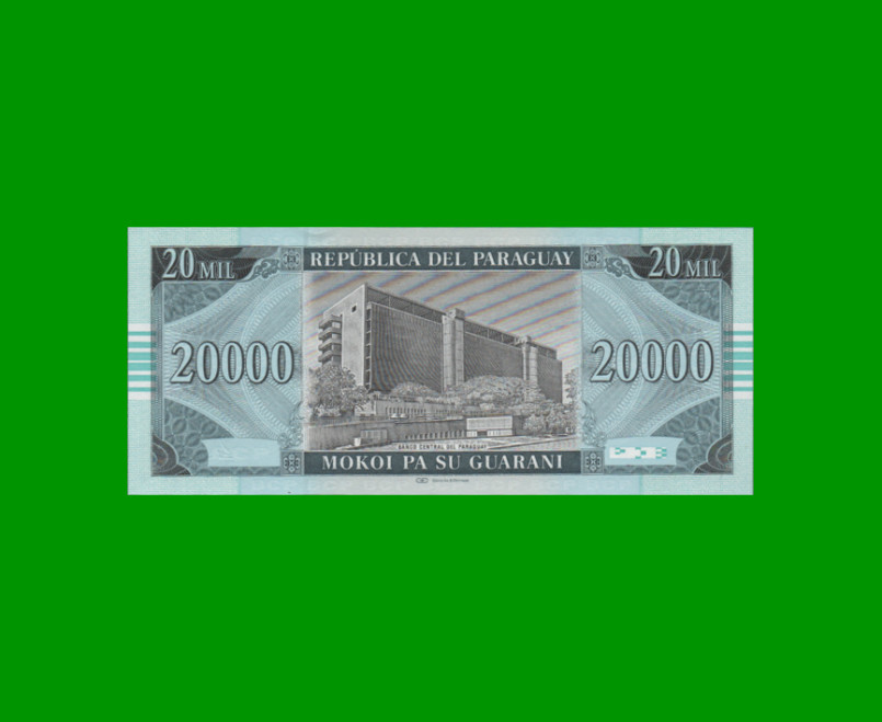 BILLETE DE PARAGUAY 20.000 GUARANIES, PICK 225, AÑO 2005, ESTADO SIN CIRCULAR.- - Imagen 2