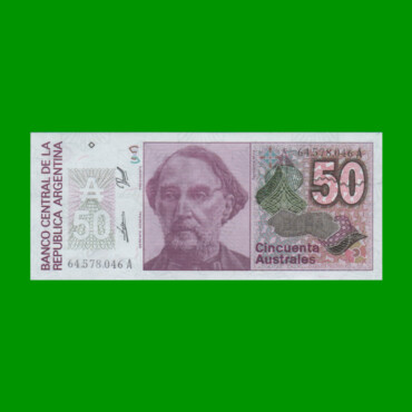 BILLETE DE AUSTRALES, 50 AUSTRALES, BOT 2834, AÑO 1989, ESTADO SIN CIRCULAR.-