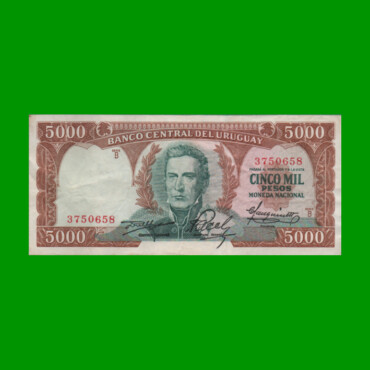 BILLETE DE URUGUAY $5.000,00, PICK 50a, AÑO 1967, SERIE B, ESTADO MUY BUENO.-