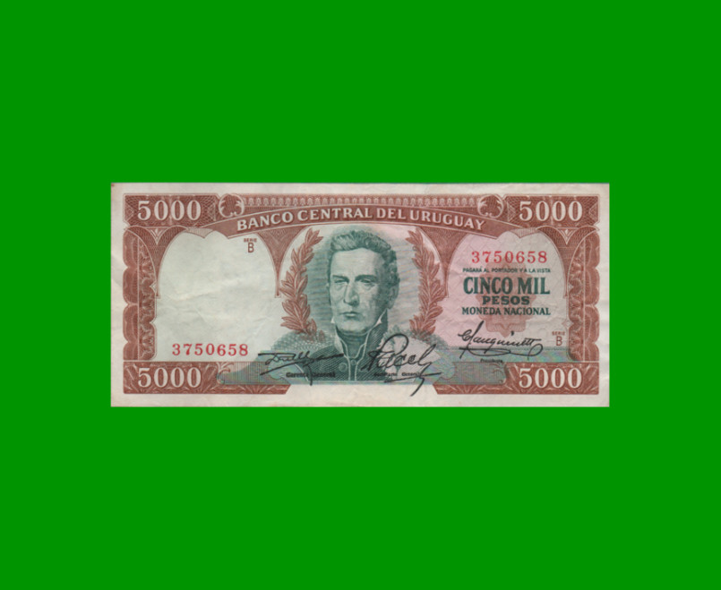 BILLETE DE URUGUAY $5.000,00, PICK 50a, AÑO 1967, SERIE B, ESTADO MUY BUENO.-