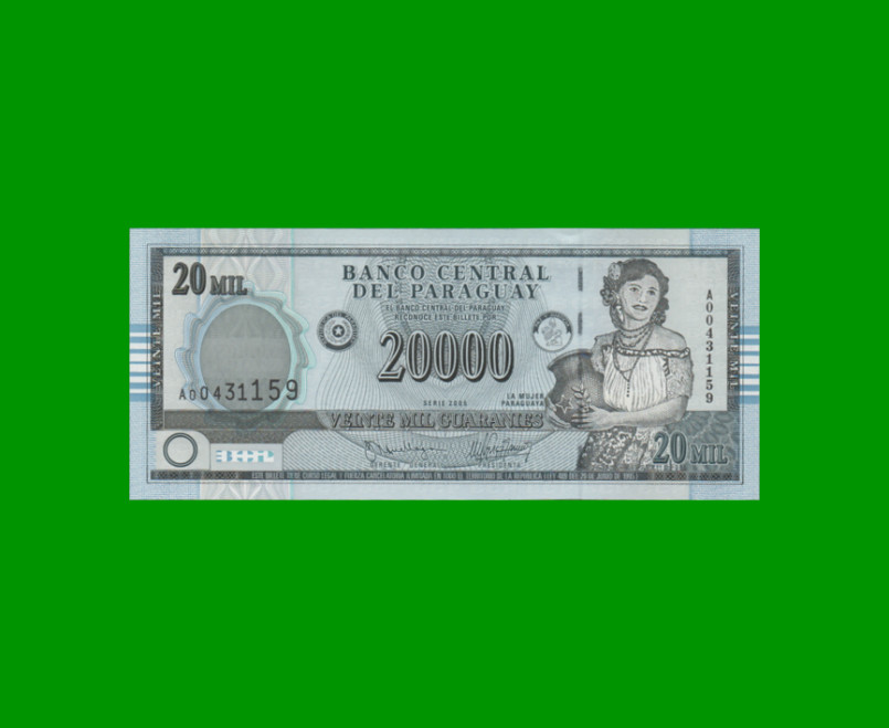 BILLETE DE PARAGUAY 20.000 GUARANIES, PICK 225, AÑO 2005, ESTADO SIN CIRCULAR.-