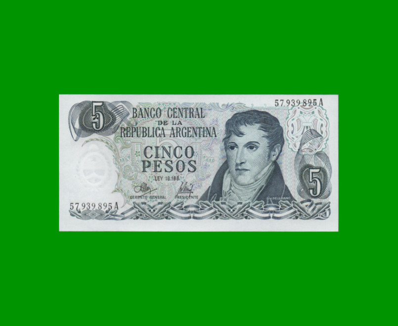 PESOS LEY 18.188 $5,00, BOT 2325, AÑO 1973, ESTADO SIN CIRCULAR.-