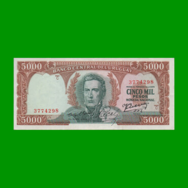 BILLETE DE URUGUAY $5.000,00, PICK 50b, AÑO 1967, SERIE C, ESTADO MUY BUENO+.-