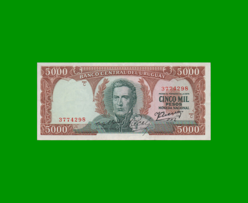 BILLETE DE URUGUAY $5.000,00, PICK 50b, AÑO 1967, SERIE C, ESTADO MUY BUENO+.-