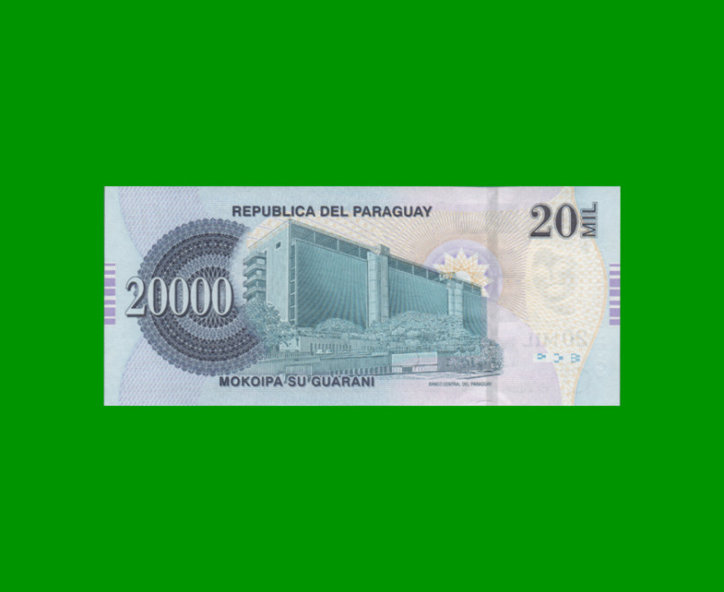 BILLETE DE PARAGUAY 20.000 GUARANIES, PICK 230a, AÑO 2007, ESTADO SIN CIRCULAR.- - Imagen 2