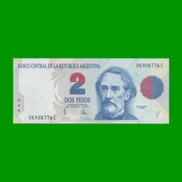 PESOS CONVERTIBLES 1er DISEÑO $2,00, BOT 3021, AÑO 1996, ESTADO SIN CIRCULAR.-