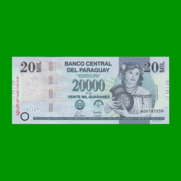 BILLETE DE PARAGUAY 20.000 GUARANIES, PICK 230a, AÑO 2007, ESTADO SIN CIRCULAR.-