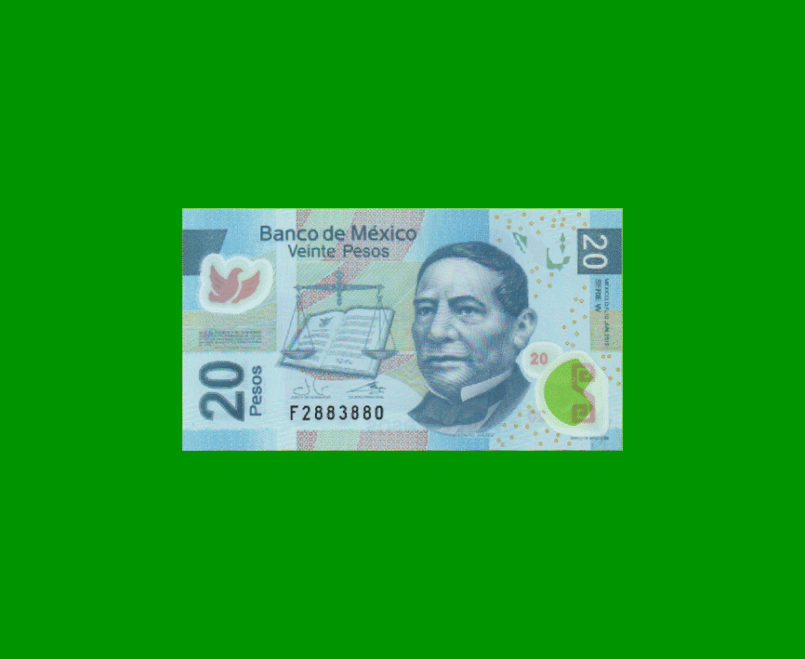 BILLETE DE MEXICO $20,00, POLYMERO, PICK NEW, AÑO 2013, ESTADO SIN CIRCULAR.-