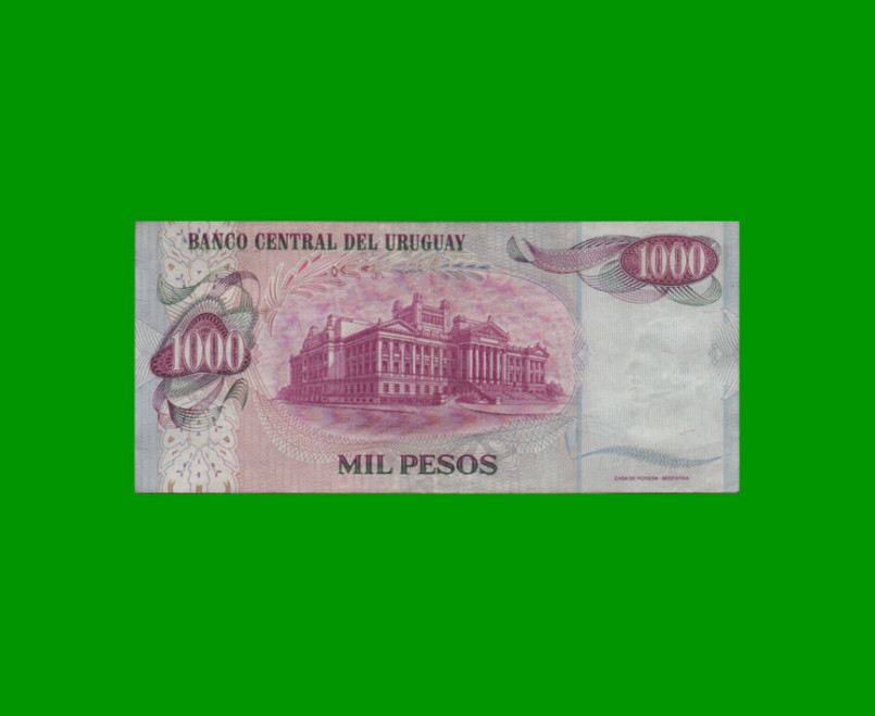 BILLETE DE URUGUAY $1.000,00, PICK 52, AÑO 1974, SERIE A, ESTADO EXCELENTE.- - Imagen 2