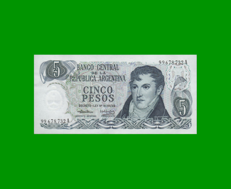 PESOS LEY 18.188 $5,00, BOT 2327, AÑO 1974, ESTADO EXCELENTE+ .-