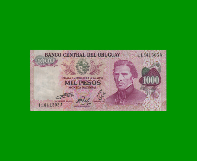 BILLETE DE URUGUAY $1.000,00, PICK 52, AÑO 1974, SERIE A, ESTADO EXCELENTE.-